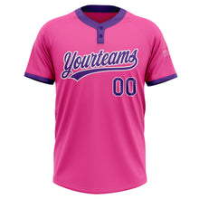 Load image into Gallery viewer, Custom Pink Purple-White Two-Button Unisex Softball Jersey