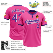 Load image into Gallery viewer, Custom Pink Purple-White Two-Button Unisex Softball Jersey
