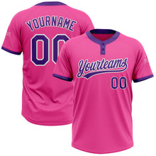 Load image into Gallery viewer, Custom Pink Purple-White Two-Button Unisex Softball Jersey