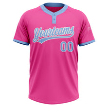 Load image into Gallery viewer, Custom Pink Light Blue-White Two-Button Unisex Softball Jersey