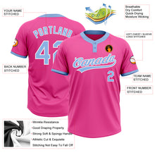 Load image into Gallery viewer, Custom Pink Light Blue-White Two-Button Unisex Softball Jersey