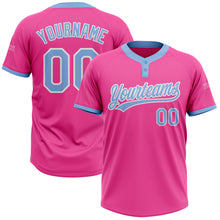 Load image into Gallery viewer, Custom Pink Light Blue-White Two-Button Unisex Softball Jersey