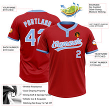 Load image into Gallery viewer, Custom Red Light Blue-White Two-Button Unisex Softball Jersey
