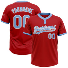 Load image into Gallery viewer, Custom Red Light Blue-White Two-Button Unisex Softball Jersey