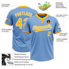 Load image into Gallery viewer, Custom Light Blue Gold-White Two-Button Unisex Softball Jersey