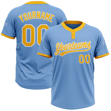 Load image into Gallery viewer, Custom Light Blue Gold-White Two-Button Unisex Softball Jersey