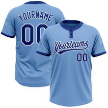 Load image into Gallery viewer, Custom Light Blue Royal-White Two-Button Unisex Softball Jersey