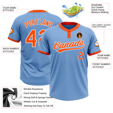 Load image into Gallery viewer, Custom Light Blue Orange-White Two-Button Unisex Softball Jersey