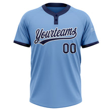 Load image into Gallery viewer, Custom Light Blue Navy-White Two-Button Unisex Softball Jersey