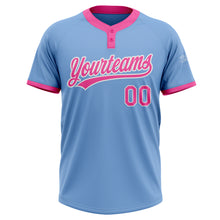 Load image into Gallery viewer, Custom Light Blue Pink-White Two-Button Unisex Softball Jersey