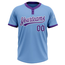 Load image into Gallery viewer, Custom Light Blue Purple-White Two-Button Unisex Softball Jersey