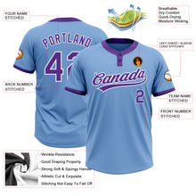 Load image into Gallery viewer, Custom Light Blue Purple-White Two-Button Unisex Softball Jersey