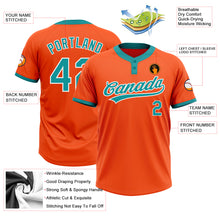 Load image into Gallery viewer, Custom Orange Teal-White Two-Button Unisex Softball Jersey