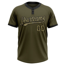 Load image into Gallery viewer, Custom Olive Camo-Black Salute To Service Two-Button Unisex Softball Jersey
