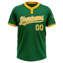 Load image into Gallery viewer, Custom Kelly Green Gold-White Two-Button Unisex Softball Jersey