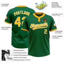 Load image into Gallery viewer, Custom Kelly Green Gold-White Two-Button Unisex Softball Jersey