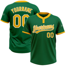 Load image into Gallery viewer, Custom Kelly Green Gold-White Two-Button Unisex Softball Jersey