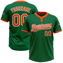 Load image into Gallery viewer, Custom Kelly Green Orange-White Two-Button Unisex Softball Jersey