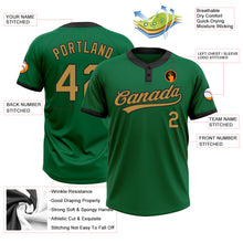 Load image into Gallery viewer, Custom Kelly Green Old Gold-Black Two-Button Unisex Softball Jersey