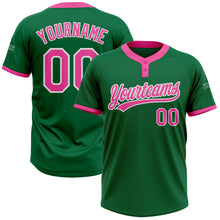 Load image into Gallery viewer, Custom Kelly Green Pink-White Two-Button Unisex Softball Jersey