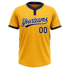 Load image into Gallery viewer, Custom Gold Navy-White Two-Button Unisex Softball Jersey