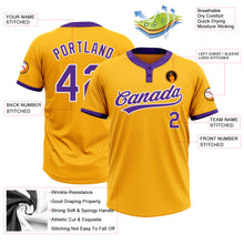 Load image into Gallery viewer, Custom Gold Purple-White Two-Button Unisex Softball Jersey