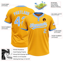 Load image into Gallery viewer, Custom Gold Light Blue-White Two-Button Unisex Softball Jersey