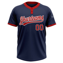 Load image into Gallery viewer, Custom Navy Red-White Two-Button Unisex Softball Jersey