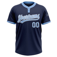 Load image into Gallery viewer, Custom Navy Light Blue-White Two-Button Unisex Softball Jersey