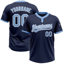 Load image into Gallery viewer, Custom Navy Light Blue-White Two-Button Unisex Softball Jersey