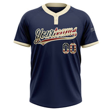 Load image into Gallery viewer, Custom Navy Vintage USA Flag-Cream Two-Button Unisex Softball Jersey
