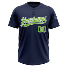 Load image into Gallery viewer, Custom Navy Neon Green-White Two-Button Unisex Softball Jersey