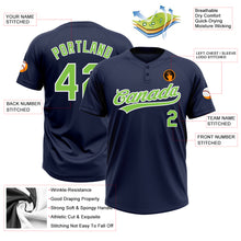 Load image into Gallery viewer, Custom Navy Neon Green-White Two-Button Unisex Softball Jersey