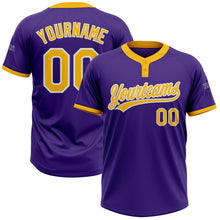 Load image into Gallery viewer, Custom Purple Gold-White Two-Button Unisex Softball Jersey