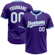 Load image into Gallery viewer, Custom Purple White-Light Blue Two-Button Unisex Softball Jersey