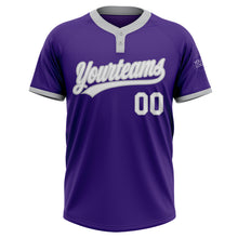 Load image into Gallery viewer, Custom Purple White-Gray Two-Button Unisex Softball Jersey