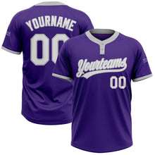 Load image into Gallery viewer, Custom Purple White-Gray Two-Button Unisex Softball Jersey