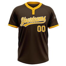 Load image into Gallery viewer, Custom Brown Gold-White Two-Button Unisex Softball Jersey