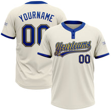 Load image into Gallery viewer, Custom Cream Royal-Gold Two-Button Unisex Softball Jersey