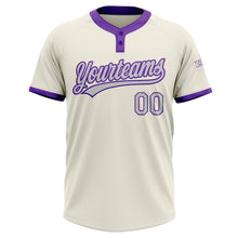 Load image into Gallery viewer, Custom Cream Gray-Purple Two-Button Unisex Softball Jersey