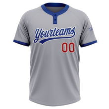 Load image into Gallery viewer, Custom Gray Red-Royal Two-Button Unisex Softball Jersey