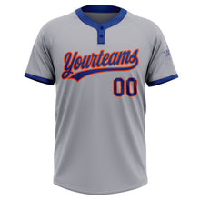 Load image into Gallery viewer, Custom Gray Royal-Orange Two-Button Unisex Softball Jersey