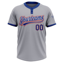 Load image into Gallery viewer, Custom Gray Royal-Red Two-Button Unisex Softball Jersey