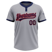 Load image into Gallery viewer, Custom Gray Navy-Red Two-Button Unisex Softball Jersey