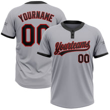 Load image into Gallery viewer, Custom Gray Black-Red Two-Button Unisex Softball Jersey