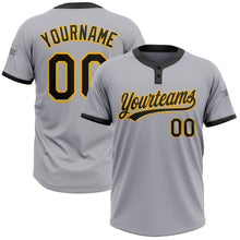 Load image into Gallery viewer, Custom Gray Black-Gold Two-Button Unisex Softball Jersey