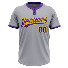 Load image into Gallery viewer, Custom Gray Purple-Gold Two-Button Unisex Softball Jersey
