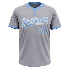 Load image into Gallery viewer, Custom Gray Light Blue-White Two-Button Unisex Softball Jersey