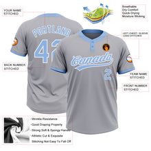 Load image into Gallery viewer, Custom Gray Light Blue-White Two-Button Unisex Softball Jersey