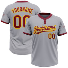 Load image into Gallery viewer, Custom Gray Crimson-Gold Two-Button Unisex Softball Jersey